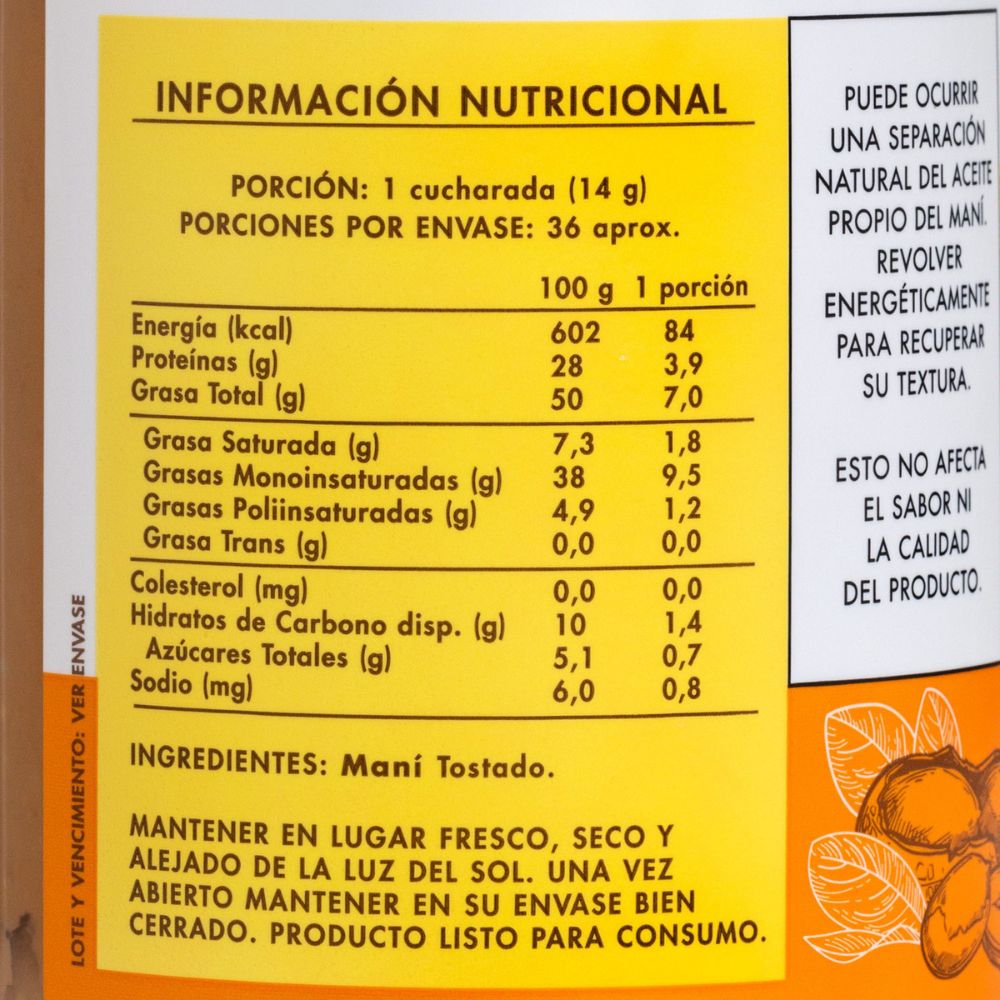 MANTEQUILLA DE MANI CROCANTE MANARE 500GR