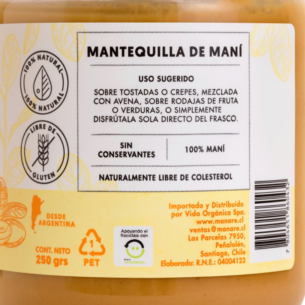 MANTEQUILLA DE MANI MANARE 250GR