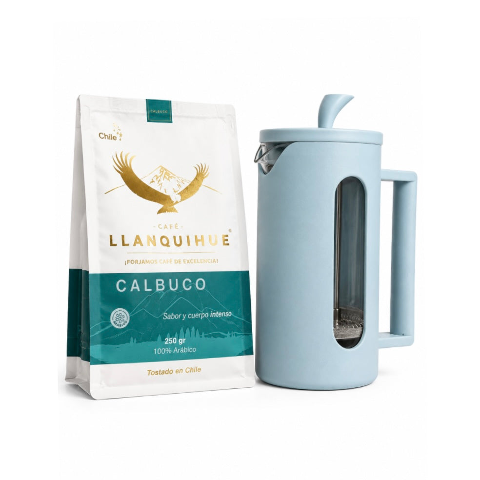 CAFÉ LLANQUIHUE CALBUCO + CAFETERA ROMA CELESTE 600 ML