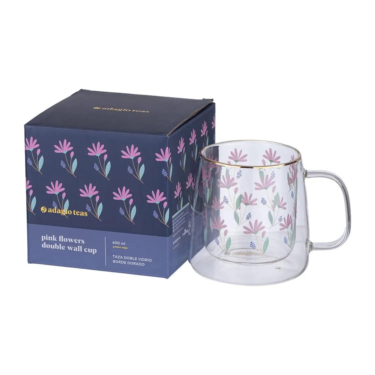 TAZA DOBLE VIDRIO PINK FLOWERS 400 ML ADAGIO