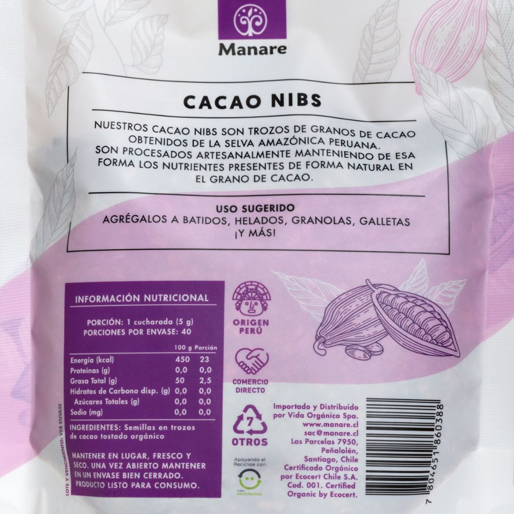 CACAO NIBS ORGANICO MANARE 200GR