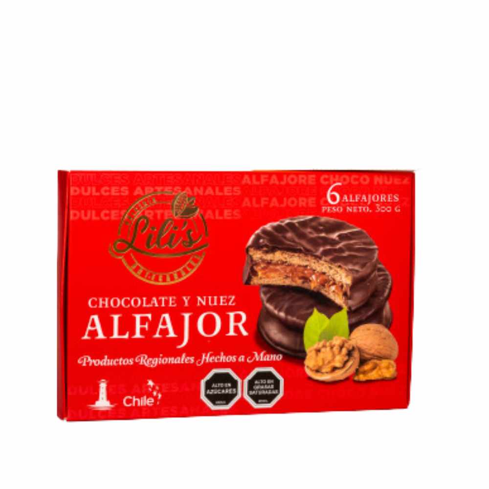 CAJA ALFAJOR CHOCOLATE NUEZ LILI'S 6 UNIDADES