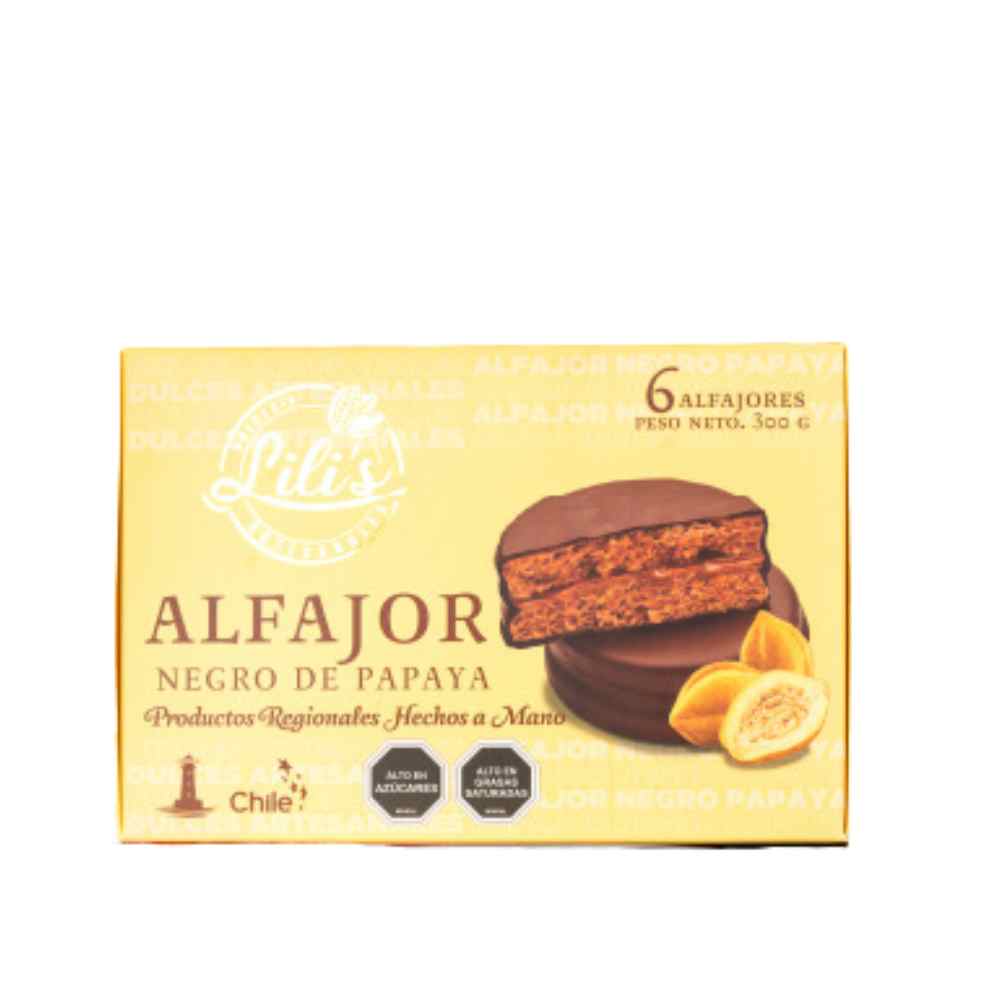 CAJA ALFAJOR CHOCOLATE PAPAYA LILI'S 6 UNIDADES