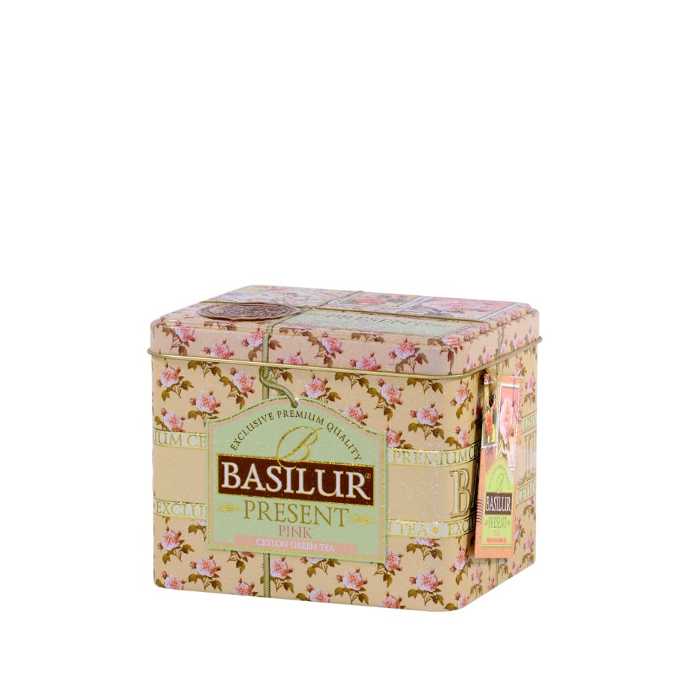 CAJA METALICA PRESENTE ROSA TE VERDE BASILUR 100 GR