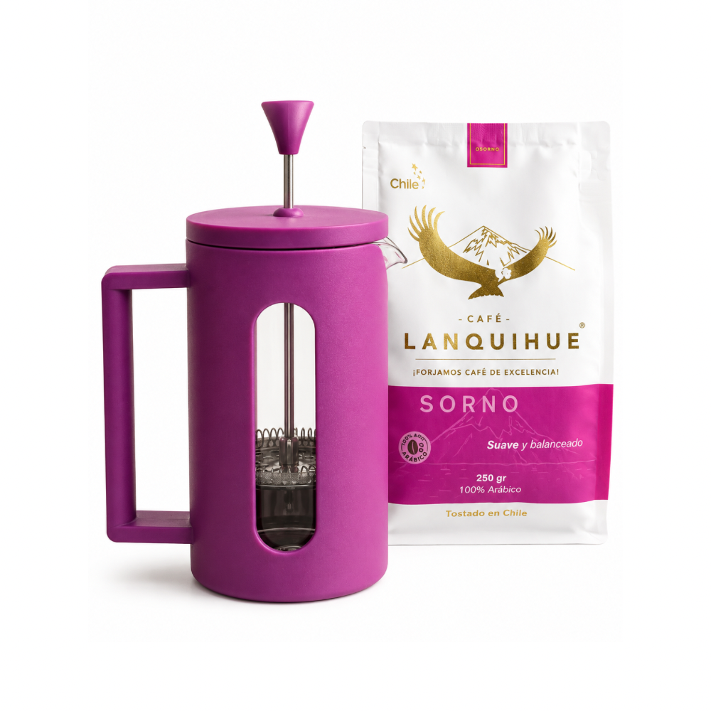 CAFÉ LLANQUIHUE OSORNO + CAFETERA ROMA BERENJENA 600ML