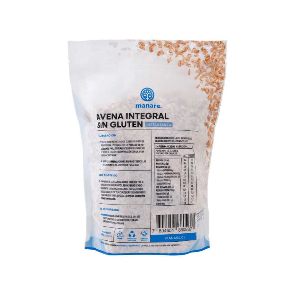 AVENA INSTANTANEA SIN GLUTEN MANARE 800GR