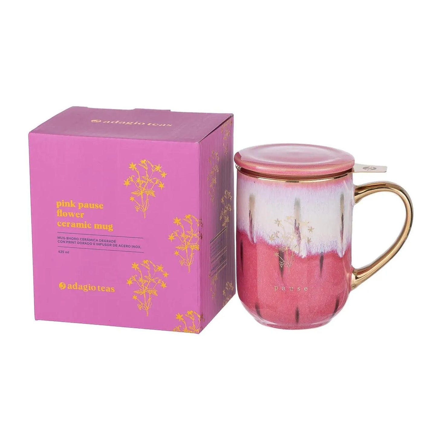 MUG BHORO CERAMICA PINK PAUSE FLOWER 425 ML ADAGIO