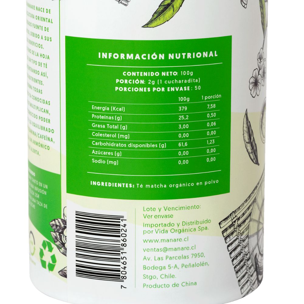 TE MATCHA ORGANICO MANARE 100GR
