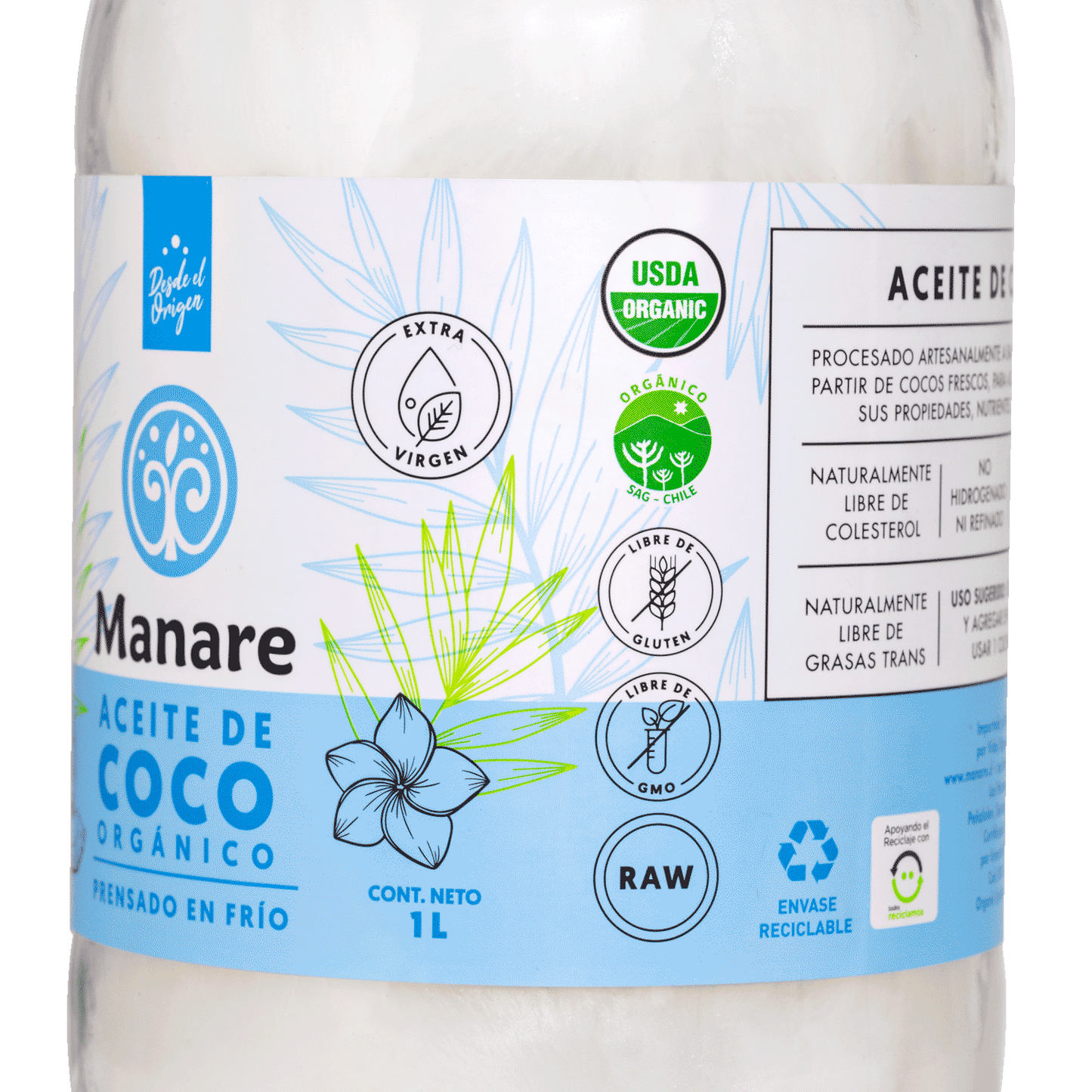 ACEITE DE COCO ORGANICO MANARE 1LT