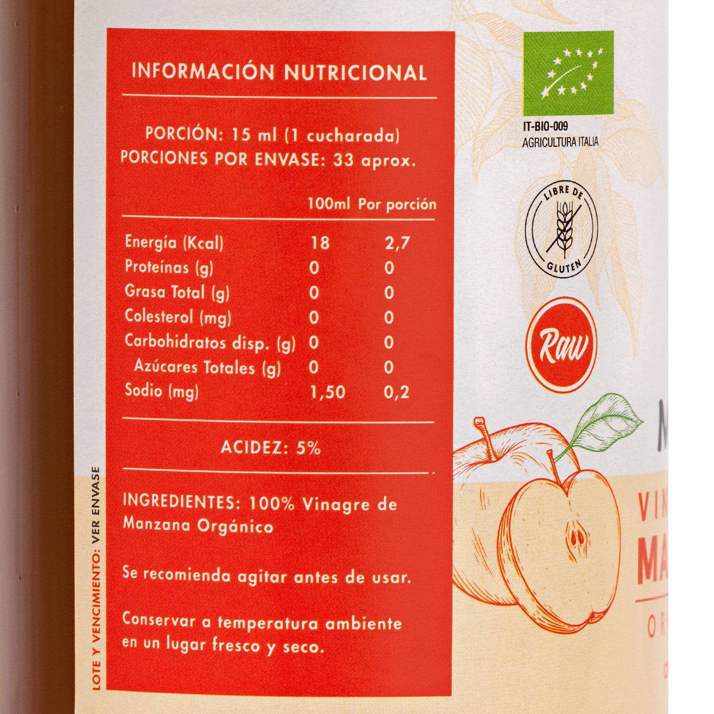 VINAGRE DE MANZANA ORGANICO MANARE 500ML