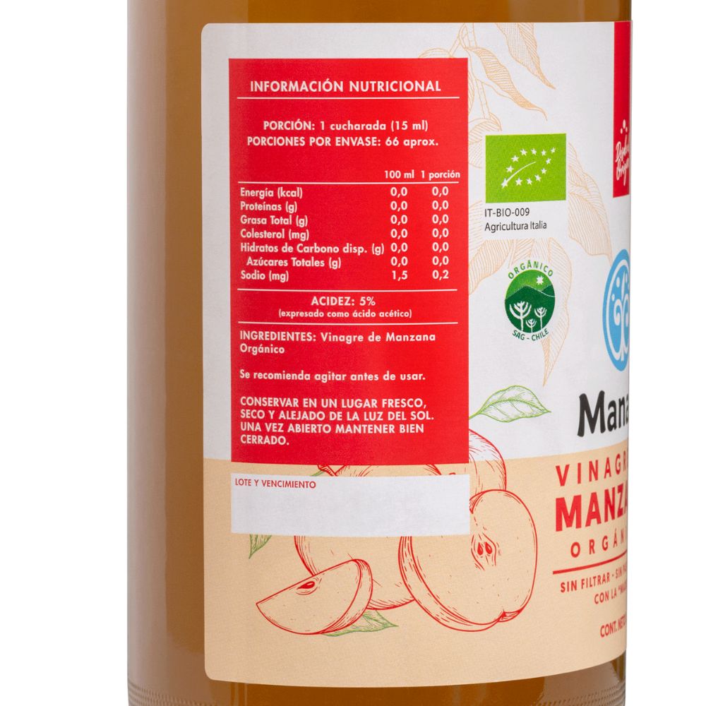 VINAGRE DE MANZANA ORGANICO MANARE 1LT