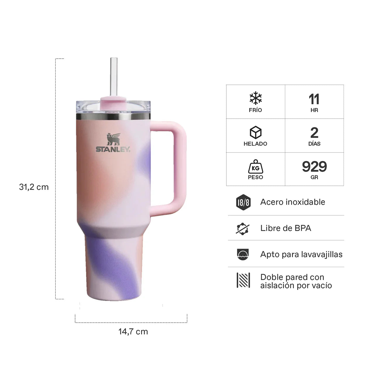 TRAVEL MUG QUENCHER H2.0 ADVENTURE ROSE PETAL MOTION 1.18 LT STANLEY