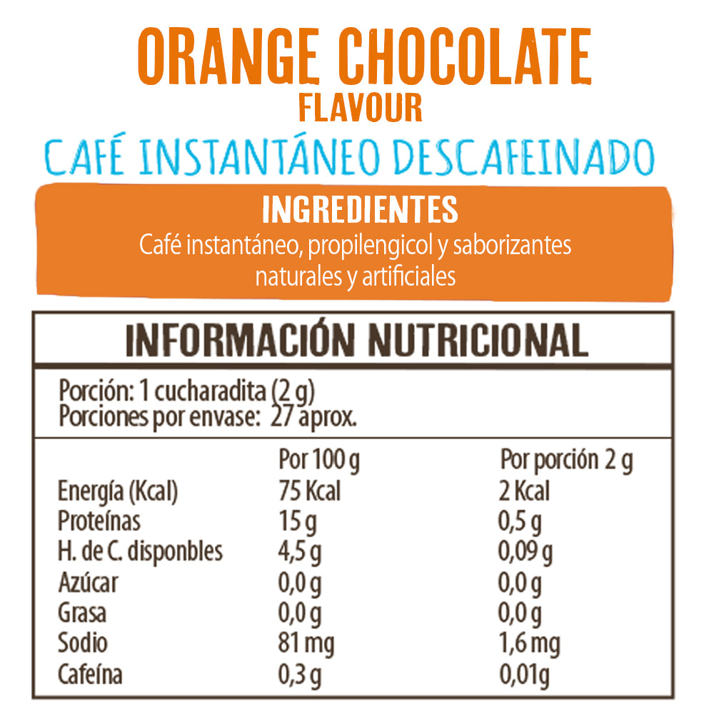 CAFE INSTANTANEO DESCAFEINADO CHOCOLATE NARANJA BEANIES 50 GR