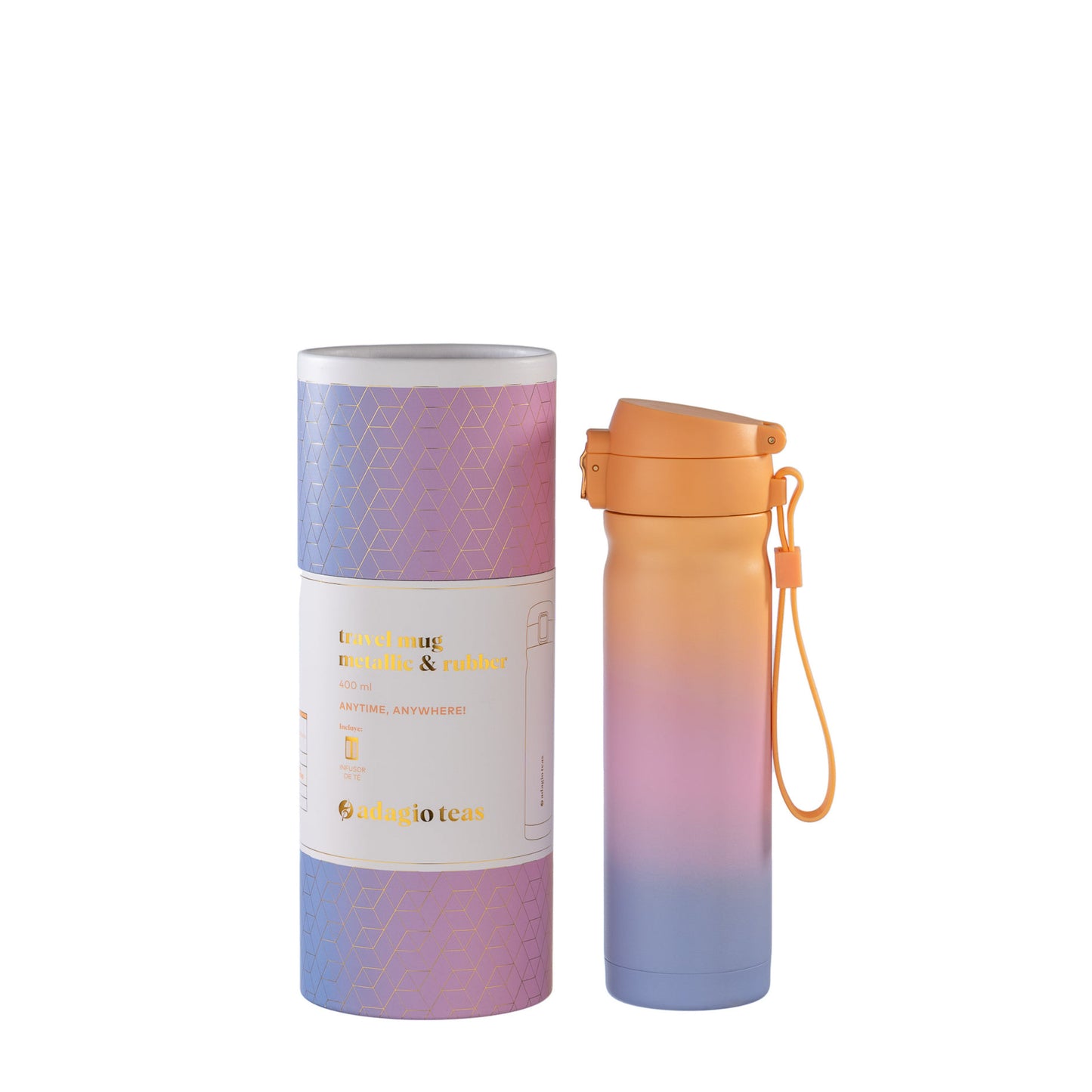 TRAVEL MUG METALLIC & RUBBER