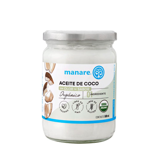ACEITE DE COCO ORGANICO SIN OLOR SIN SABOR MANARE 500ML
