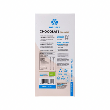 BARRA CHOCOLATE 70% ORGÁNICO MANARE