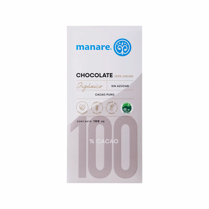 BARRA CHOCOLATE 100% CACAO ORGÁNICO 100GR MANARE