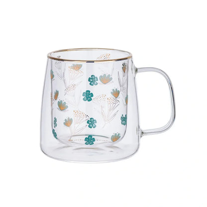 TAZA DOBLE VIDRIO GOLD & TURQUOISE FLOWERS 400 ML ADAGIO