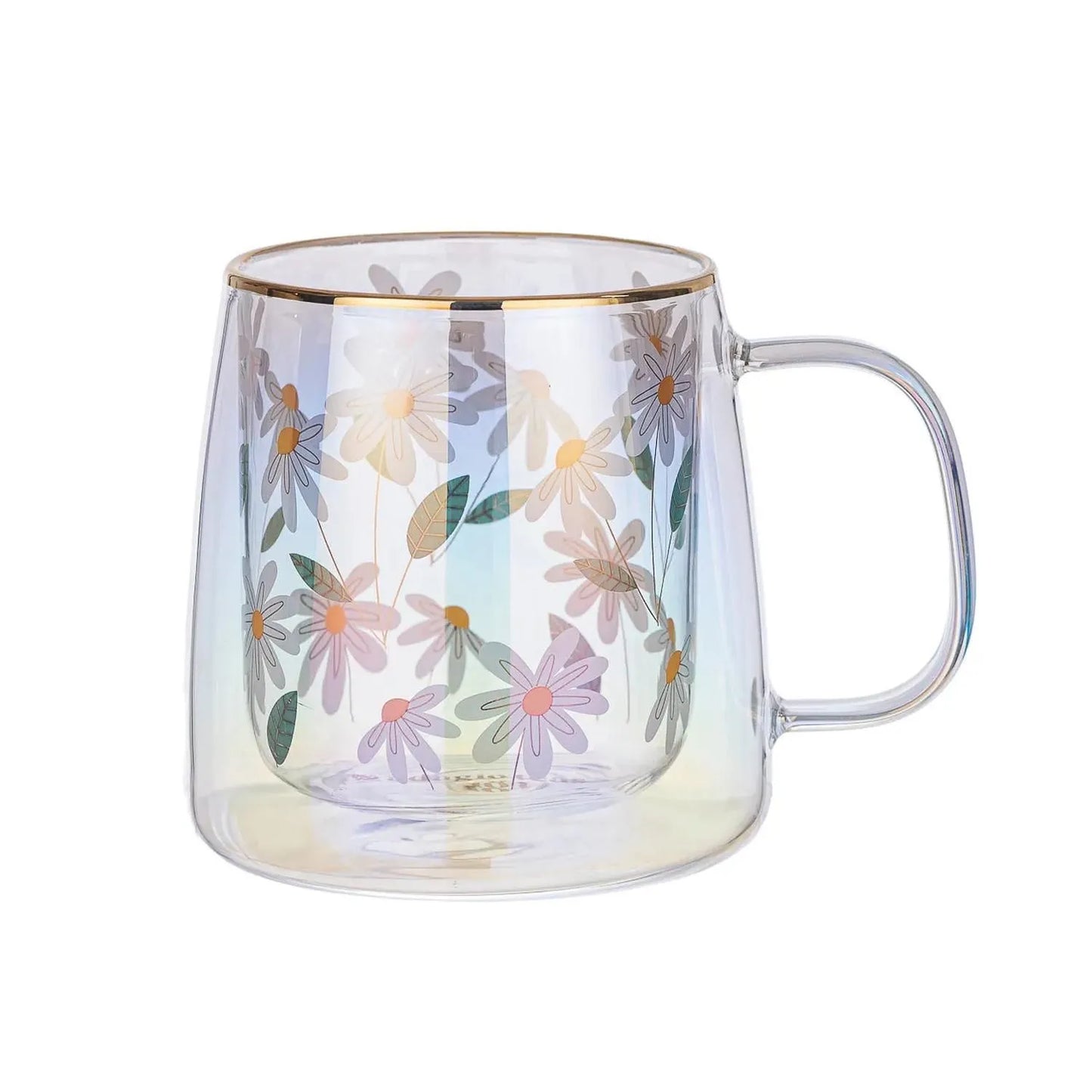TAZA DOBLE VIDRIO GOLD FLOWERS & GREEN LEAVES 400 ML ADAGIO