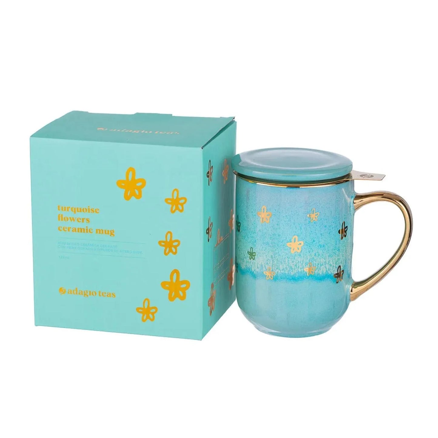 MUG BHORO CERÁMICA TURQUOISE FLOWERS 425 ML ADAGIO