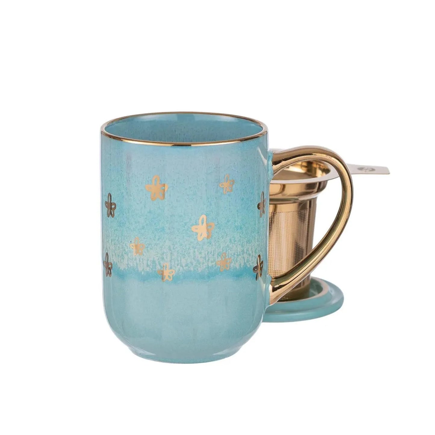 MUG BHORO CERÁMICA TURQUOISE FLOWERS 425 ML ADAGIO