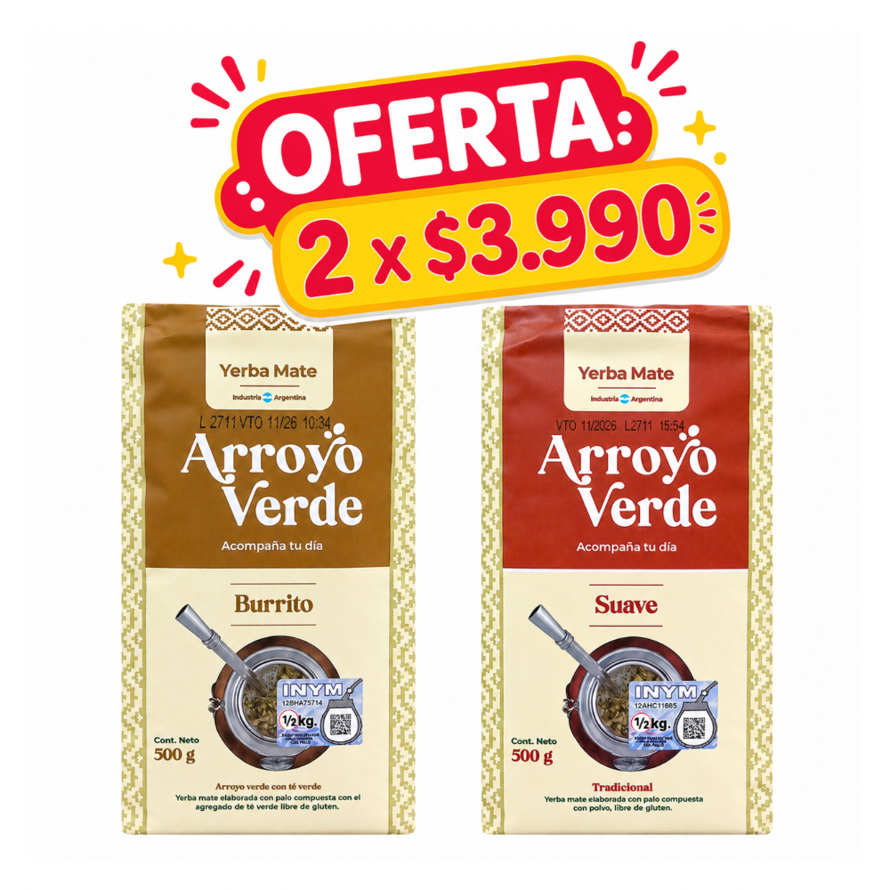 PACK 2 YERBA MATE VARIEDADES ARROYO VERDE 500 GR