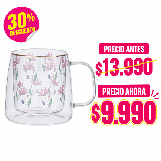 TAZA DOBLE VIDRIO PINK FLOWERS 400 ML ADAGIO