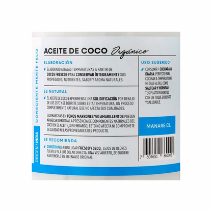 ACEITE DE COCO ORGANICO MANARE 500 ML