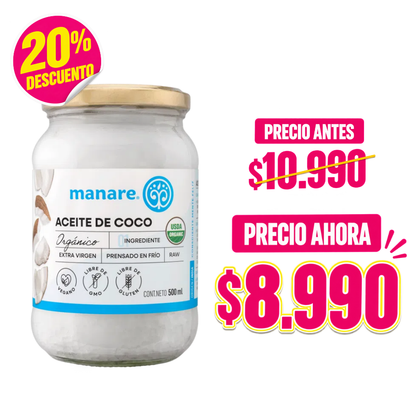 ACEITE DE COCO ORGANICO MANARE 500 ML