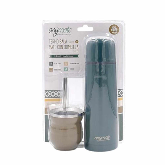 SET TERMO BALA 500ML + MATE CON BOMBILLA ANYMATE
